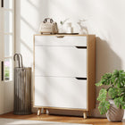 HOMCOM Narrow Shoe Storage Cabinet with 2 Flip Drawers - White-A convenient top drawer keeps keys, wallets and small items within reach