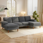 HOMCOM U Shape Sofa with Double Chaise Lounge for Living Room - Dark Grey-Corduroy fabric offers a soft touch and luxurious feel