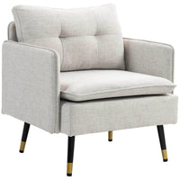 HOMCOM Modern Accent Chair with Wide Lounge Seat - Steel Legs - Button Tufted for Bedroom - Cream White-Modern style with tufted back complemented by black and gold legs
