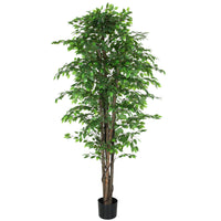 HOMCOM 8' Tall Artificial Silk Ficus Tree for Home Office - Green-Fullness leaves, lifelike trunks, simulated moss and grass mimic true plants 