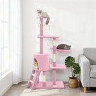 PawHut 53" Large Activity Centre Cat Tree Tower with Condo - Pink-Plush-covered cat house offers a soft, cozy space for rest and naps 