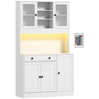 HOMCOM 71" H Kitchen Pantry Cabinet with LED Light and Storage Hutch - White-USB powered LED light strip offers 16 colours, 16 brightness and four light modes (flash, strobe, fade, smooth) for customized lighting 
