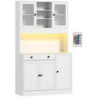 HOMCOM 71" H Kitchen Pantry Cabinet with LED Light and Storage Hutch - White-USB powered LED light strip offers 16 colours, 16 brightness and four light modes (flash, strobe, fade, smooth) for customized lighting 