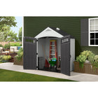 Suncast Vista Storage Shed - 7' x 4' - Ice Cube-Provides plenty of storage for lawn and gardening tools while using a minimal footprint.