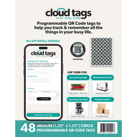Cloud Tags 10112 Programmable QR Labels - 48 Pack-Multipurpose, programmable QR code stickers