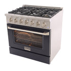 Kucht 36" KNG Series Pro Style Natural Gas Range - Stainless Steel/Black-Electronic ignition with auto re-ignition reduces the risk of gas leaks for enhanced safety