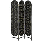 HOMCOM 3 Panel Arched Top Woven Freestanding Room Divider for Bedroom - Black-Hand-woven design creates beautiful light patterns and offers gentle semi-privacy 
