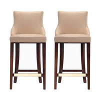 Manhattan Comfort Shubert 22.64" Modern Leatherette Upholstered Barstool - Tan - 2 Pack-Modern Barstool with Backseat Perfect for Bar and Kitchen Use. Set of 2