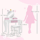 Qaba Kids Vanity Table with Mirror and Stool - Unicorn Design - White-Suitable for bedrooms, playrooms and nurseries 