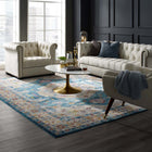 Modway Success Anisah Distressed Floral Vintage Medallion Area Rug - 8 ft W x 10 ft L - Blue Ivory Yellow Orange-Tight Low Pile Weave