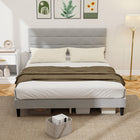 HOMCOM Queen Size Upholstered Platform Bed Frame with Headboard - Grey-Square-stitched upholstered headboard adds a warm, modern touch