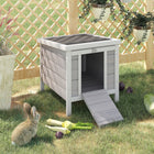PawHut 17" Wooden Rabbit Hutch with Run and Tray - Grey-Subtle heart shaped lock easily handle while providing beautiful exterior 
