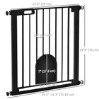 PawHut 30"-32" Extra Wide Pet Gate Barrier with Small Door - 30"H - Black-Equipped with a small door, convenient for pets to pass