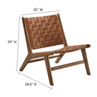 Modway Saoirse Leather Wood Accent Lounge Chair - Walnut Brown-Basket Weave Design