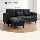 HOMCOM 76" L-Shaped Sectional Sofa with Changeable Chaise - Black-Rubber wood legs and eucalyptus wood frame provide strength