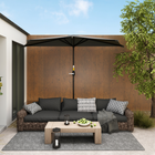 Outsunny Half-Round Patio Umbrella with Crank and Vent - 9.8' - Dark Grey-Made of strong metal frame with superior strength