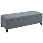 HOMCOM Linen Fabric Entryway Bench with Wooden Feet - Grey-Elegant and chic, this bench enhances any living space  