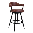 Armen Living Justin 30" Bar Height Swivel Bar Stool in Vintage Coffee Faux Leather with Black Metal Legs-It can be tough crafting the perfect seating option for our customers, we are always thinking of the most unique ideas for the best user experience. Providing these features is one way we can do this and help exceed your expectations. The wonderful full 360-degree swivel function allows for maximum mobility. The smooth glide swivel function allows you to change directions with ease, making this your new 