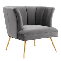 Modway Veronica Channel Tufted Performance Velvet Armchair - Grey-Retro Modern Armchair