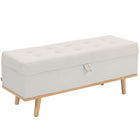 HOMCOM Lift-Up Lid Storage Ottoman Footrest with Wood Legs - Cream White-Spacious hidden storage helps keep your home tidy and clutter-free;