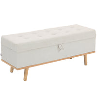 HOMCOM Lift-Up Lid Storage Ottoman Footrest with Wood Legs - Cream White-Spacious hidden storage helps keep your home tidy and clutter-free;