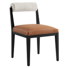 Modway Kai Boucle and Vegan Leather Dining Chair 2-Piece Set - Pearl/Tan/Black-Non-Marking Foot Pins