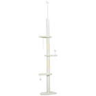PawHut 88.5" - 100.5" Floor-To-Ceiling Cat Tree with Scratching Posts - Cream White-Height ranges from 88.6" (225 cm) to 100.4" (255 cm) with the tension rod 