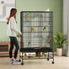 PawHut 63" H Bird Cage with Rolling Stand, Toys, Removable Tray and Storage Shelf - Black-Two large doors and eight small doors for easy access 