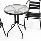 Flash Furniture 23.75" Round Glass Metal Table with 2 Black Metal Aluminum Slat Stack Chairs-5mm Thick Glass