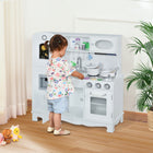 Qaba Large Kids Kitchen Playset With Telephone, Water Dispenser Simulation Cooking Set - White-Colorful design with rich structure 