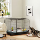 PawHut Heavy Duty Large Dog Cage with Wheels & Tray-A separate feeding door allows quick refills without letting your clever dog out
