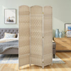 HOMCOM 3 Panel Hand-Woven Freestanding Room Divider for Home Office Bedroom - Light Oak-Features woven pattern with arched top for elegance 
