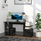 HOMCOM 59.75" Computer Desk with Monitor Stand and Keyboard Tray - Black-Multiple storage options for printers, papers, writing supplies and loose items