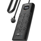 Huntkey 6' Flat Plug Surge Protector Power Strip with 12 Outlets and 3 USB Ports - Black-Rated at 3480 Joules, this surge protector offers industrial-strength defense against lightning strikes and power surges, safeguarding high-end computers, TVs, and gaming consoles.