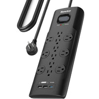 Huntkey 6' Flat Plug Surge Protector Power Strip with 12 Outlets and 3 USB Ports - Black-Rated at 3480 Joules, this surge protector offers industrial-strength defense against lightning strikes and power surges, safeguarding high-end computers, TVs, and gaming consoles.