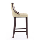 Manhattan Comfort Fifth Avenue 19" Traditional Faux Leather Upholstered Barstool - Cream and Walnut-Includes Footrest Base