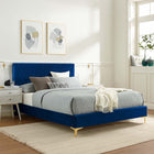 Modway Yasmine Channel Tufted Performance Velvet Twin Platform Bed - Navy-Padded Headboard