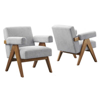 Modway Lyra Fabric Armchair - Light Grey Fabric - Set of 2-Ergonomic Design for Comfort