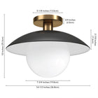 Hudson&Canal Alvia 14.5" Wide Semi Flush Mount with Metal/Glass Shade - Matte Black/Brass/White-Clean with a soft, dry cloth and no harsh chemicals or abrasive cleaning materials