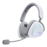 ASUS A701 ROG Delta II Wireless Gaming Headset with Detachable Microphone - White-Features Bluetooth 2.4 GHz, and a wired 3.5 mm connection for extensive compatibility with PCs, consoles, and mobile devices