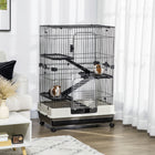 PawHut 45" H 4-Level Small Pet Cage with Slide-out Tray - Black-Sturdy construction built from powder-coated metal and iron wire 