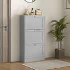 HOMCOM Modern Shoe Cabinet with 3 Flip Drawers for 12-18 Pairs - Grey-Tabletop offers extra space for display and storage