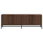 Hudson&Canal Montello Rectangular Fluted TV Stand for TV's up to 78" - Satin Walnut-Features four doors with sleek black hardware