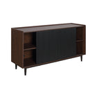 Manhattan Comfort Duane 59.05" Mid-Century Modern Sideboard - Dark Brown and Black-Ribbed Design with Wood Grain Laminate Finish