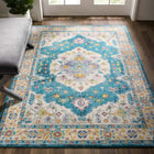 Modway Success Anisah Distressed Floral Vintage Medallion Area Rug - 5 ft W x 8 ft L - Blue Ivory Yellow Orange-Protect Floors From Foot Traffic / Furniture