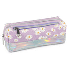 Fashion Stationery Daisy Iridescent Panel Pencil Case - 8.26" L x 2.75" W x 3.54" H - Lilac & Iridescent-Ideal for holding pens, pencils and small accessories