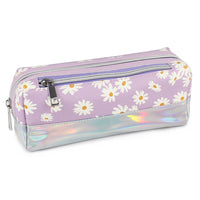 Fashion Stationery Daisy Iridescent Panel Pencil Case - 8.26" L x 2.75" W x 3.54" H - Lilac & Iridescent-Ideal for holding pens, pencils and small accessories