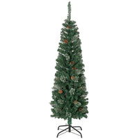 HOMCOM 5' Artificial Slim Christmas Tree with Pine Cones - Green-This Christmas tree features lush foliage with pine needles and ordinary branches for layering 