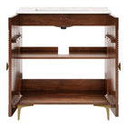 Modway Vernon 30" Fluted Wood Vanity Cabinet With Sink - Walnut/White-9