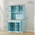 HOMCOM 71" H Pantry Cabinet with Microwave Space and Buffet Hutch - Blue-Sleek, modern design with glass and shaker doors for home decor 